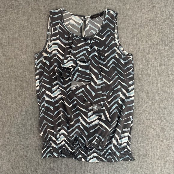 The Limited Sleeveless Blouse Small Ruffled Layered in Front Abstract Art Print - Picture 1 of 13